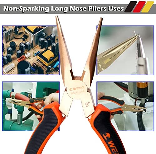 WEDO Non-Sparking Needle Nose Pliers 6", Precision Long Nose Pliers, Snipe Nose Pliers with Wire Cutters, Non-Magnetic, DIN Standard, BAM & FM Certificate, Beryllium Copper