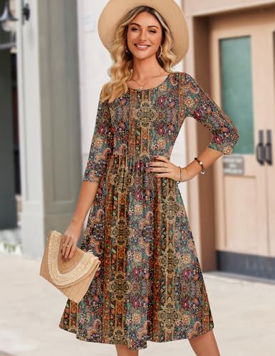 Zeagoo 3/4 Sleeve Women's Dress Casual Aline Summer Fall Midi Long Dresses