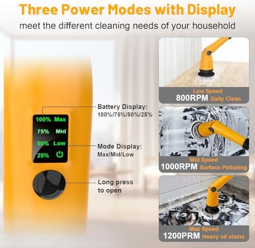 1500 RPM Electric Spin Scrubber for DeWalt 20V Battery, Power Shower Scrubber for Bathroom/Floor/Bathtub/Toilet/Tile,Electric Cleaning Brush with Long Handle & 8 Replaceable Brush