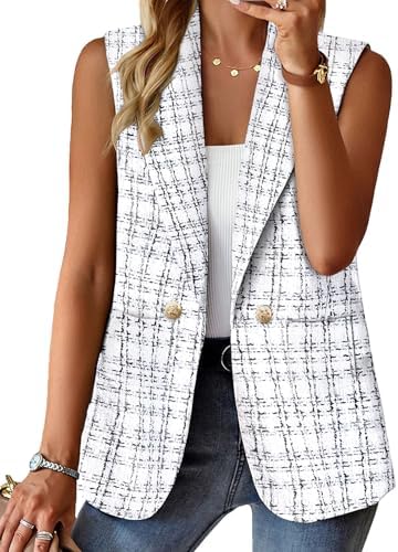 Mina Self Women's Sleeveless Vest Tops Open Front Lightweight Blazer Jacket