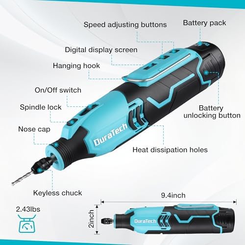 DURATECH 12V Cordless Rotary Tool Kit with 118PCS Accessories