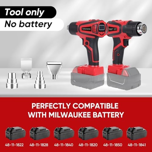 Cordless Heat Gun Compatible with Milwaukee M18 Battery, Fast Heating Variable Temp (122°F~1112°F) Hot Gun LCD Display and 4 Nozzle for Shrink Tubing, DIY(No Battery, Not Made by Milwaukee)