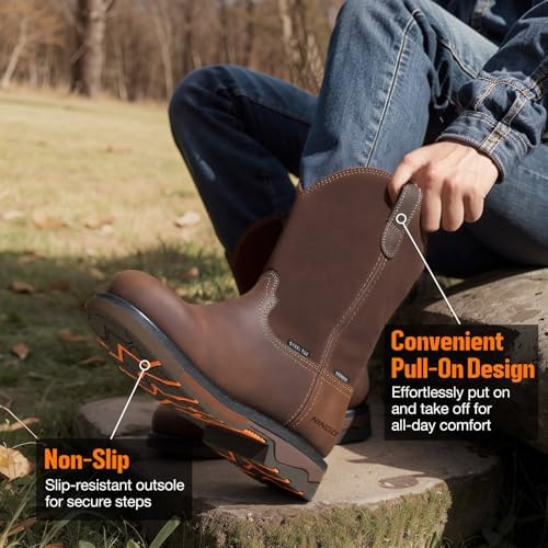 NINGO Men's Steel Toe Work Boots, Waterproof Wellington Safety Boots