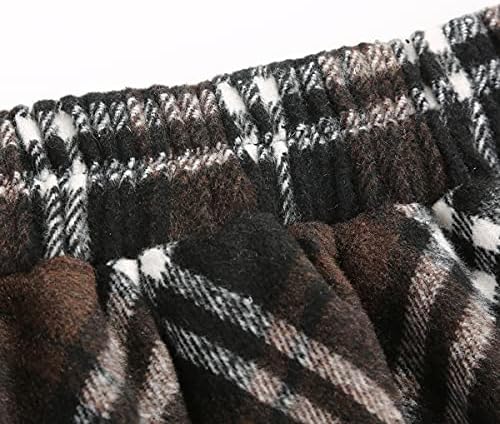 IDEALSANXUN Womens Plaid Wool Skirts Elastic Waist A-Line Pleated Tartan Long Skirts