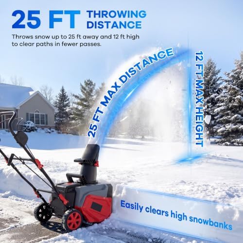 Garvee 40V 20" Cordless Snow Blower, Electric Snow Thrower Machine,Red