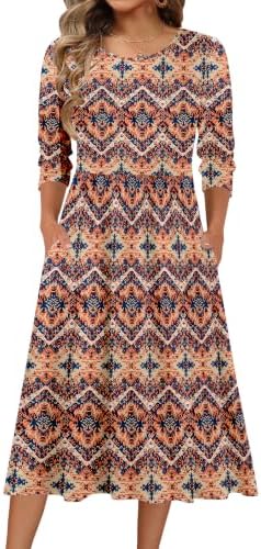 Zeagoo 3/4 Sleeve Women's Dress Casual Aline Summer Fall Midi Long Dresses