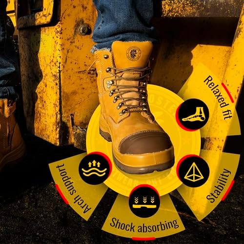 ROCKROOSTER Work Boots for Men,7 inch,Steel Toe,Side Zipper, Oiled Leather Shoes,Static Control,Breathable,Quick Dry(AK232Z-245Z)