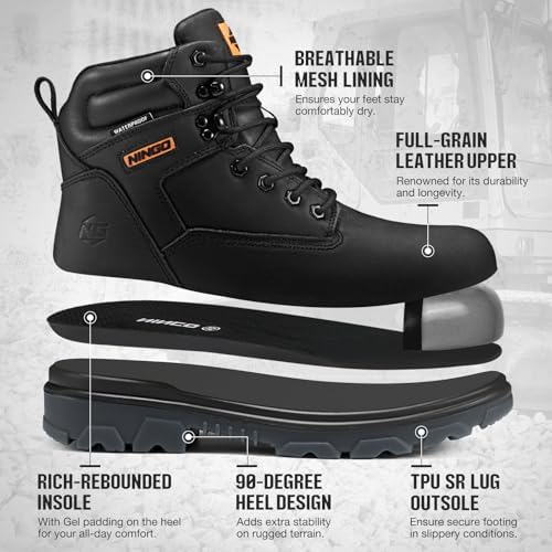 NINGO Waterproof Steel Toe Work Boots for Men, EH Rated, Puncture Proof