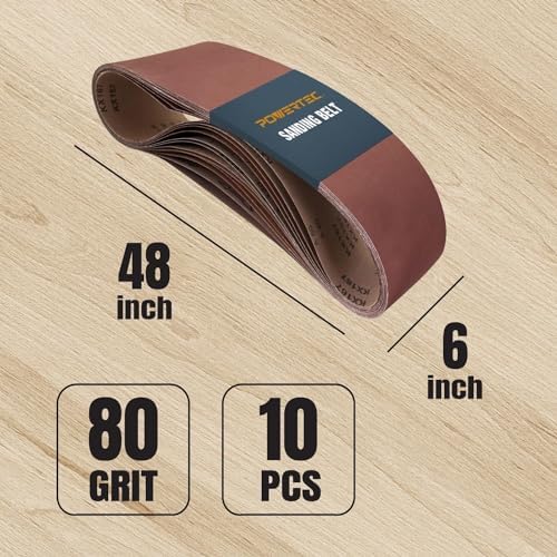 POWERTEC 30PK, 10 Each of 60 80 120 Grits, 6 x 48 Inch Sanding Belts | Aluminum Oxide Sanding Belt Assortment for Woodworking & Paint Removal, Metal Polishing (110531)