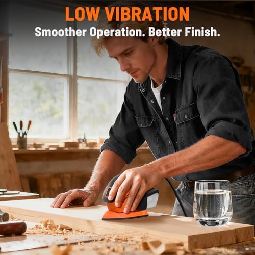 Upgraded Detail Sander, 12 Sandpapers, Micro-Filter Dust Box, 130W Motor