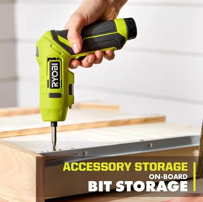RYOBI USB Lithium Pivot Screwdriver Kit 4V Cordless Electric Driver 1/4 in Hex 2.0Ah Battery Charger Cable Gloves FVD50K