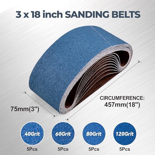 3 x 18 Inch Zirconia Sanding Belts, 20Pcs 5 Each of 40/60/80/120 Grits