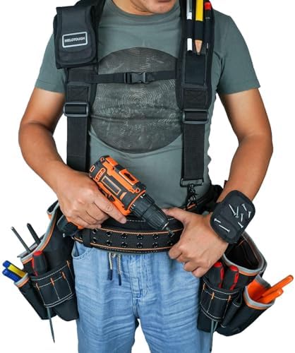 MELOTOUGH Magnetic Tool Belt Suspenders with Magnetic WristBand for Work Belt Padded Suspenders Constrcution