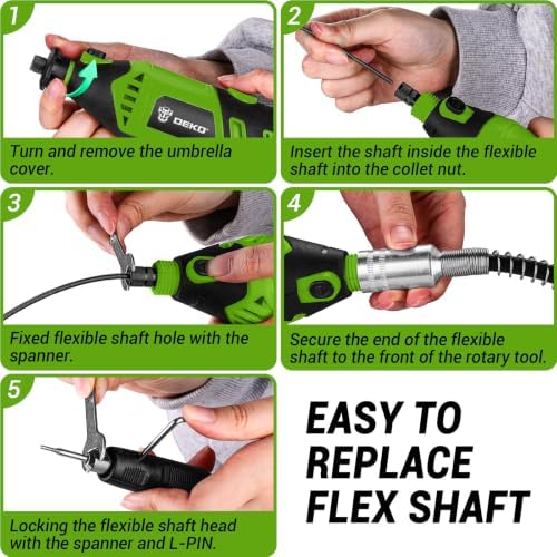 DEKOPRO Rotary Tool Kit, 1.5-Amp Corded Power Rotary Tools with 42" Flex Shaft, 6 Variable Speed, 8,000-35,000 RPM, 129 Pcs Accessories Kit for Cutting, Sanding, Grinding, Carving & DIY Projects Green