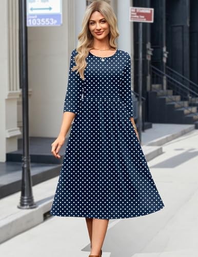 Zeagoo 3/4 Sleeve Women's Dress Casual Aline Summer Fall Midi Long Dresses
