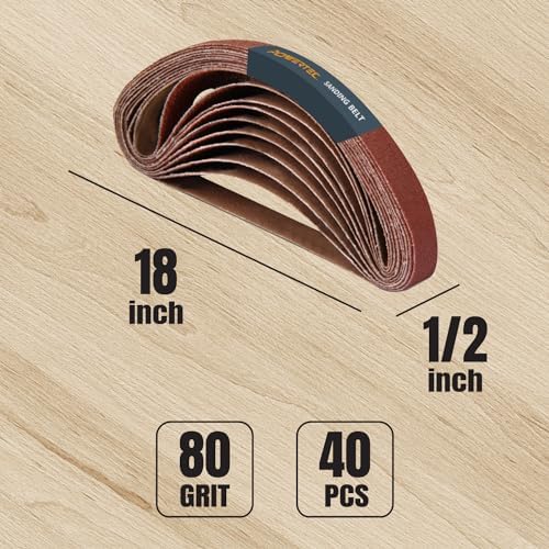 POWERTEC 1/2 x 18 Inch Sanding Belts, 40PK, 80 Grit Aluminum Oxide Belt Sander Sanding Belt for Air File Belt Sander, Woodworking, Metal Polishing (401808-P2)