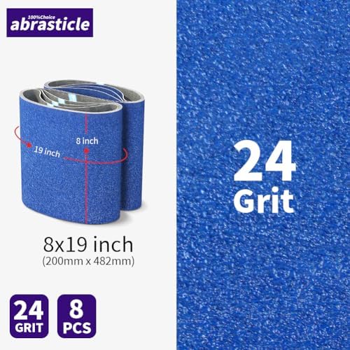 8 Packs 8 x 19 inch 24 Grit Blue Zirconia Cloth Floor Sanding Belts Ideal for Sanding Commercial and Residential Flooring