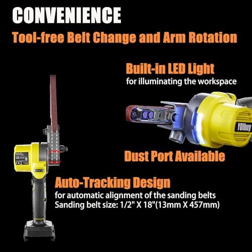 YOIbuy Cordless Belt Sander Compatible with DeWalt 20V Battery, 6 Variable Speed,120° Adjustable, High speed 5,600 Ft/Min, Quick Belts Change, Power Sander for Woodworking,Paint,Metal Rust (Tool Only)