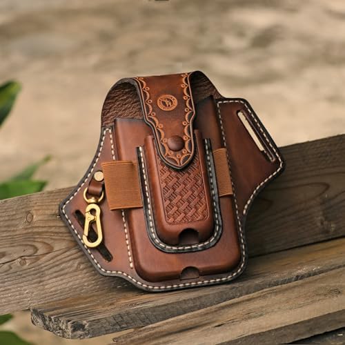 Leather Cell Phone Holster Case Multitool Sheath Flashlight Belt Pen Holder