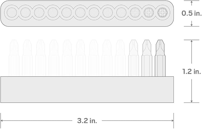 TEKTON 4 mm Phillips/Slotted Bit Set with Rail, 12-Piece (P000-P2, 0.8-4 mm) | DZZ92001