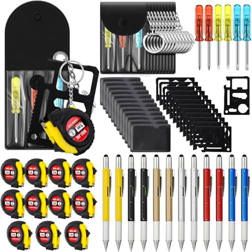 48 Pcs Mini Screwdriver Tape Keychain Set Multitool Pen Card Father's Gifts Bulk Mini Tool Set for Adult Men Dad (Multicolor)