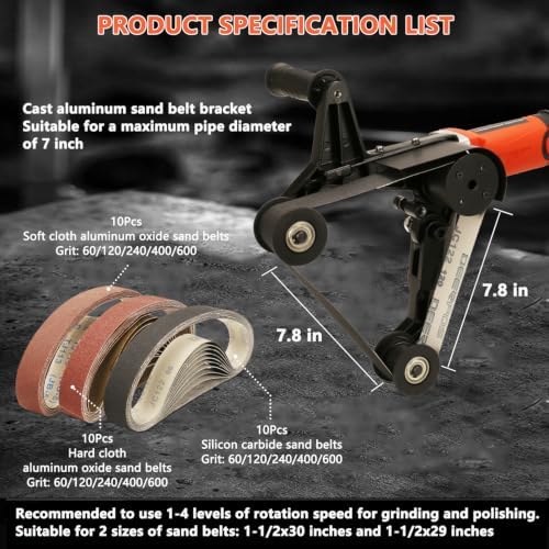 Pipe Tube Polisher Sander,800W Pipe Belt Sander with 6 Variable Speeds,Belt Grinder with 30Pcs Sanding Belts,Professional Polishing Tool for Rust Removal.