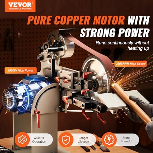 VEVOR Belt Grinder Sander, 72 x 2-Inch Variable Speed Belt Polisher with VFD, 1500W Knife Sharpener with 3 Grinding Moulds & 3PCS Sanding Belts for Metalworking, Compatible with 72"- 82 * 2" Belts