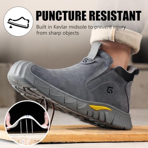 GLANOUDUN Steel Toe Shoes for Men Welding Work - Slip-On, Mid-Top Coverage