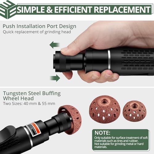 EYPINS Air Tire Buffer Full Kit - 2500RPM Air Tire Grinder with 40mm 55mm Tungsten Steel Buffing Wheel Head, Tire Inner Linner Scrapper, Patch Roller, Quiet Pneumatic Tire Repair Tools for Garage