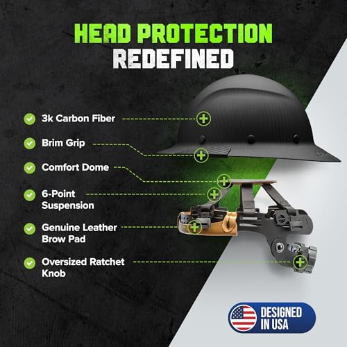 LIFT SAFETY Dax Carbon Fiber Full Brim Hard Hat | Safety/Construction Helmet w/ 6 Point Suspension for Comfort & Impact Protection
