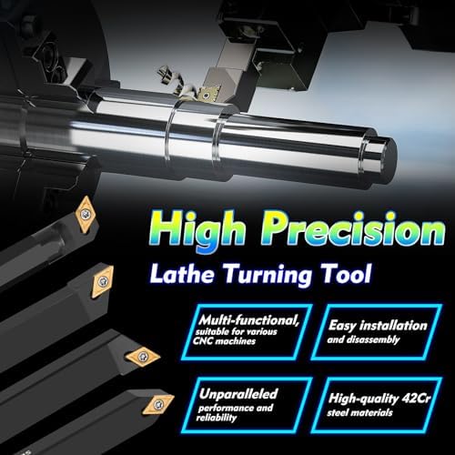 Indexable Lathe Turning Tool 1/2" 12mm Shank 14PCS Kit-4PCS Metal Lathe Tools Holder 10PCS DCMT21.51 Carbide Insert for Grooving Turning Boring SDNCN12120H07/SDJCR1212H07/S12M-SDUCR07/SDJCL1212H07