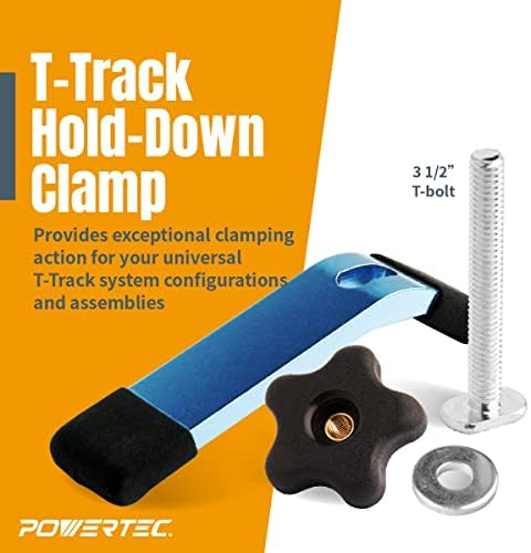 POWERTEC 71168 T-Track Hold Down Clamp for Woodworking, 5-1/2” L x 1-1/8” W, 2 Pack, Blue Black