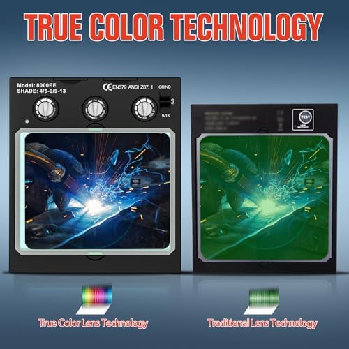 TRQWH Welding Helmet Auto Darkening Large Viewing True Color Solar Powered Welding Mask with 4 Arc Sensor Adjustable Wide Shade Range 4~5-8/9-13 Welder Mask with Grinding