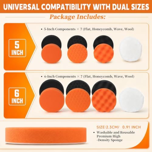 AUXKO Car Buffer Polishing Pads Kit, 14Pcs 5"/6" Waxing Foam Wool Pads