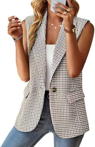 Mina Self Women's Sleeveless Vest Tops Open Front Lightweight Blazer Jacket