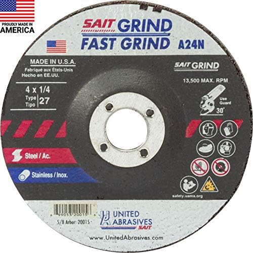 United Abrasives-SAIT 20015 A24N Fast Grinding Wheel 4" x 1/4" x 5/8" Type 27, 25-Pack
