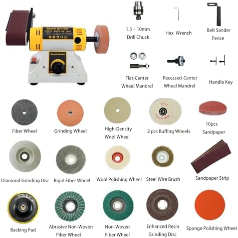 750W Jewelry Bench Polisher and Buffer Machine with Drill Chuck, Variable Speed Belt Sander & Rock Polisher, Professional Bench Grinder for Metal, Wood, Jade, Knives and Jewelry Crafting