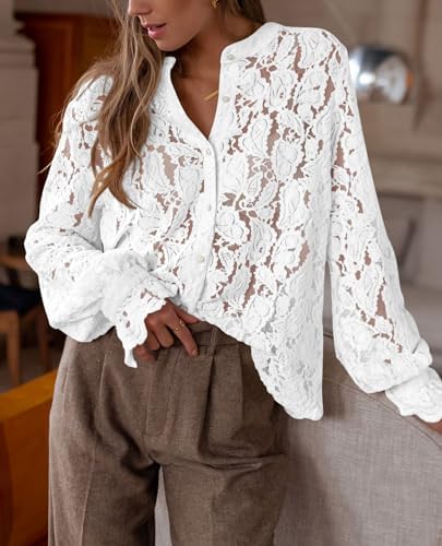 PRETTYGARDEN Women's Fall Trendy Long Sleeve Lace Tops