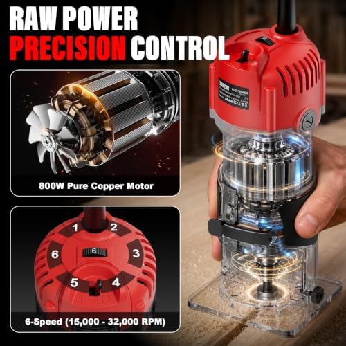 TEENO Router Tool, 1.25 HP 6.5 Amp Compact Wood Router Tool for Woodworking