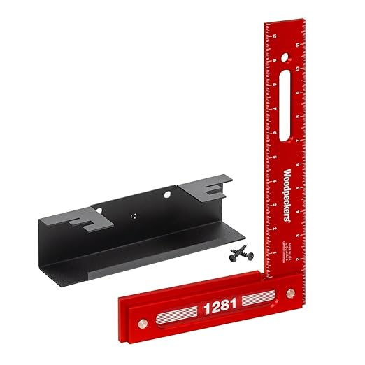 Woodpeckers Precision Woodworking Square, 12 Inch, Aluminum, USA Made, Feature Packed Square, Self Standing, Shoulder Lip, Laser Engraved Scales