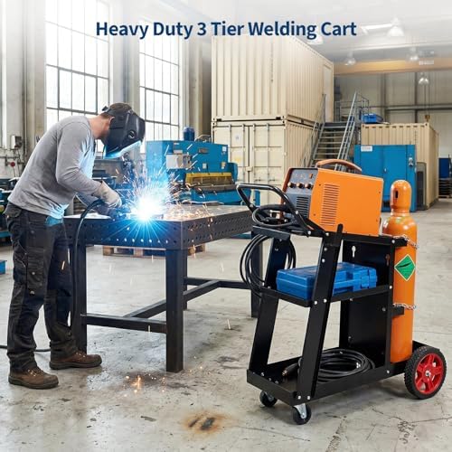 Welder Cart, Heavy Duty Welding Cart with Safety Chains and Cylinder Slots for Mig/Tig Welder and Plasma Cutter