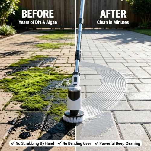 Electric Spin Scrubber for Bathroom, Cordless Power Scrubber with Extendable Handle, 3 Speeds, Digital Display and 8 Brush Heads for Shower, Bathtub, Tile, Grout, Floor and Kitchen,Black