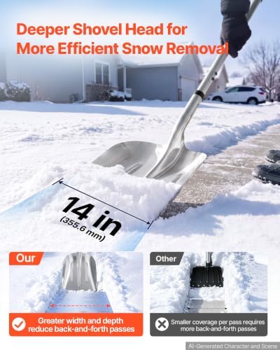 VEVOR 14" Aluminum Metal Snow Shovel for Driveway 52” Height