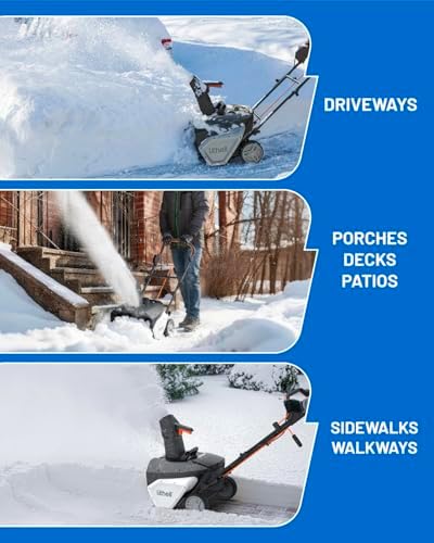 Litheli Cordless Snow Blower, 40V Brushless Electric Snow Thrower with Wheels, 180° Adjustable Chute, LED Light, Easy Maneuver Snow Removal Kit with Battery for Driveway