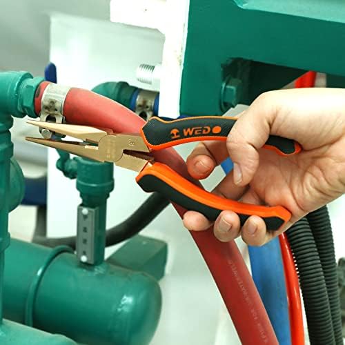 WEDO Non-Sparking Needle Nose Pliers 6", Precision Long Nose Pliers, Snipe Nose Pliers with Wire Cutters, Non-Magnetic, DIN Standard, BAM & FM Certificate, Beryllium Copper