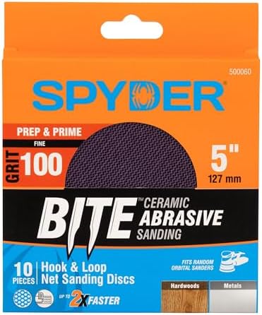 Spyder 10-Pack 100 Grit Sanding Discs, Ceramic Net, 5-Inch Hook and Loop, for Random Orbital Sander (500060)