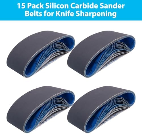 3 x 21 Inch Silicon Carbide Sanding Belts,Extra Fine Grit, 15 Pack