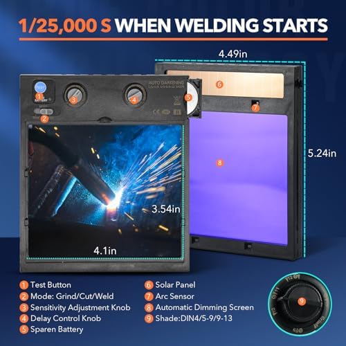 TRQWH Welding Lens Auto Darkening - Welding Helmet Lens True Color Technology with 4 Arc Sensor Ajustable Shade Range 4/5-13 Automatic LCD Lens Dimming Shade Filter 4.49x5.24in Auto Welding Lens