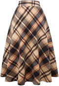 IDEALSANXUN Womens Plaid Wool Skirts Elastic Waist A-Line Pleated Tartan Long Skirts