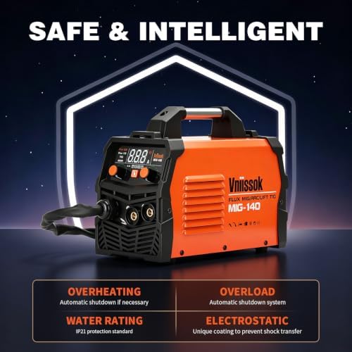 140A MIG Welder, Flux Core Welder Machine, Gasless MIG Welding Machine 3 in 1 IGBT Inverter Welder Portable Wire Feed Welder with LCD Display (140A Welder)